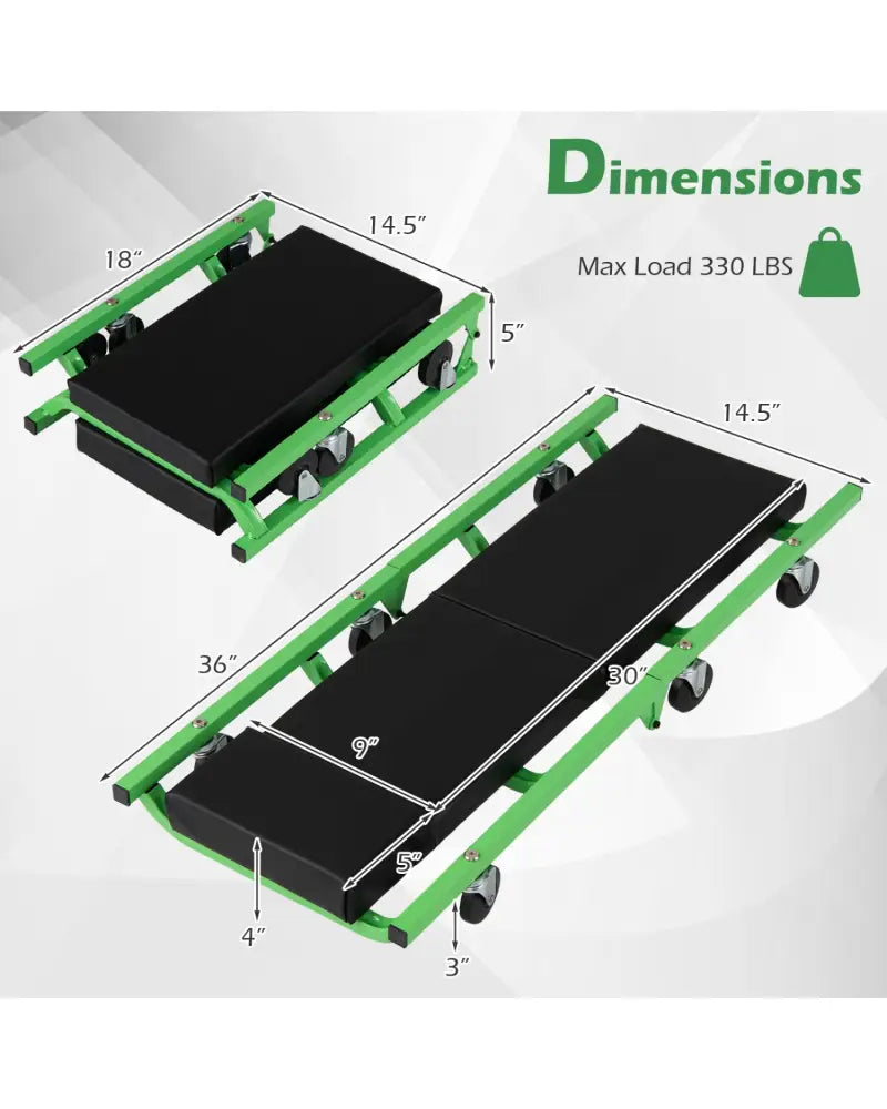 Foldable Automotive Creeper with 360° Swivel Wheels 330 lbs for Garage-Green - Green - Garages