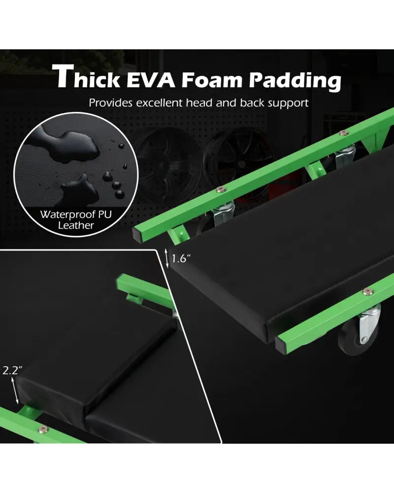 Foldable Automotive Creeper with 360° Swivel Wheels 330 lbs for Garage-Green - Green - Garages