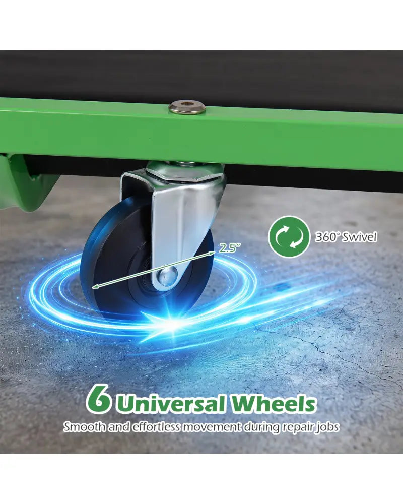 Foldable Automotive Creeper with 360° Swivel Wheels 330 lbs for Garage-Green - Green - Garages