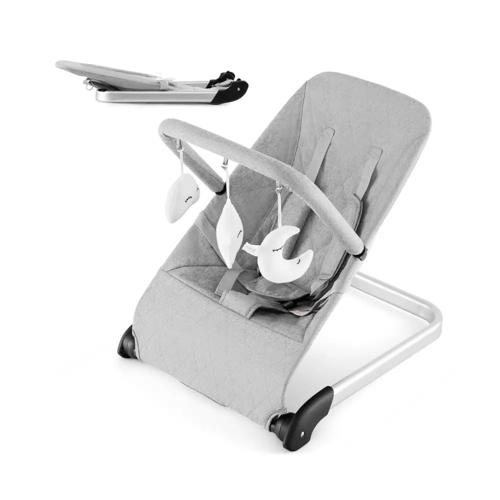Foldable Baby Bouncer with Removable Fabric Cover and Toy Bar-Gray - Gray - Baby Bouncer & Rocker