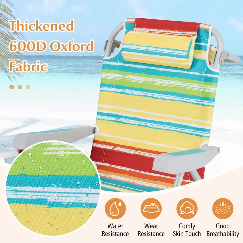 Foldable Backpack Beach Chair with Cup Holder and Storage Pockets Set of 2-Multicolor - Multicolor - Beach & Lawn Chairs
