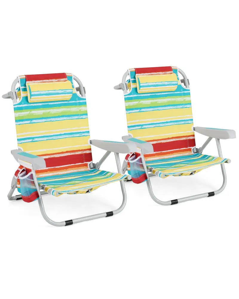 Foldable Backpack Beach Chair with Cup Holder and Storage Pockets Set of 2-Multicolor - Multicolor - Beach & Lawn Chairs
