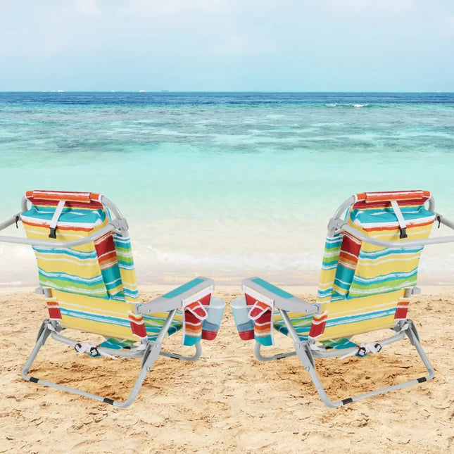 Foldable Backpack Beach Chair with Cup Holder and Storage Pockets Set of 2-Multicolor - Multicolor - Beach & Lawn Chairs