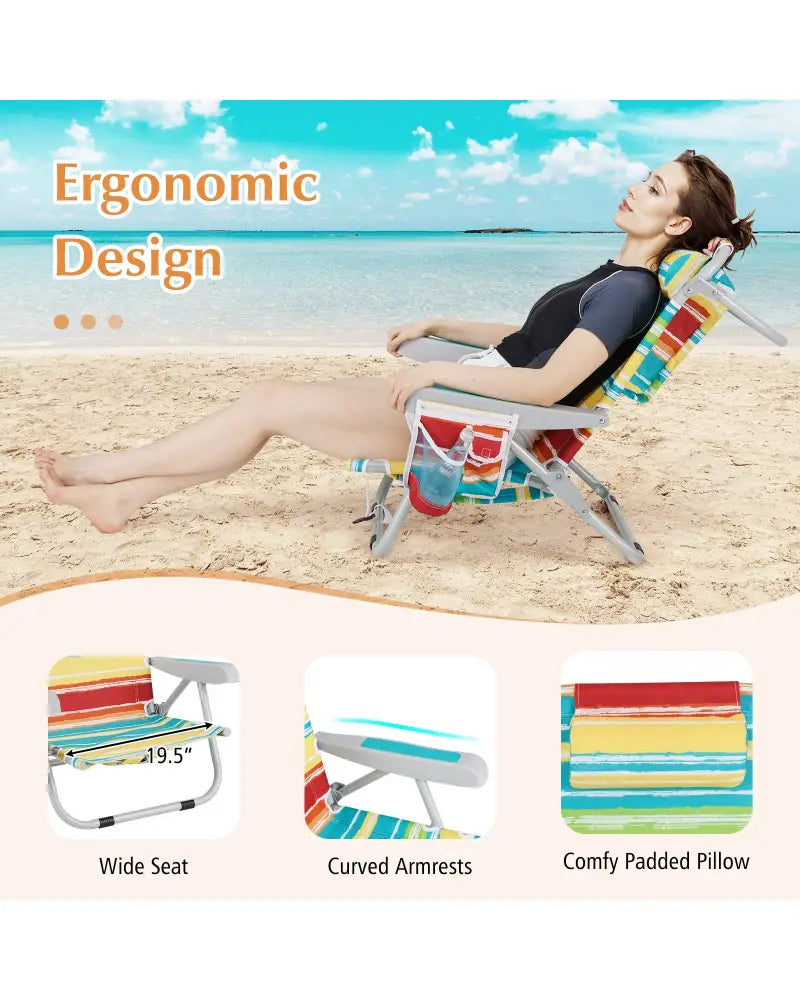 Foldable Backpack Beach Chair with Cup Holder and Storage Pockets Set of 2-Multicolor - Multicolor - Beach & Lawn Chairs