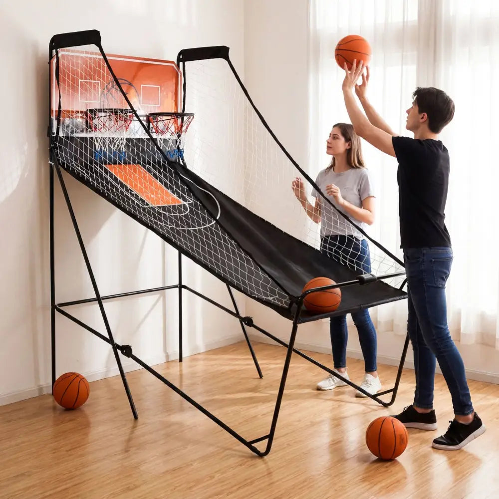 Foldable Basketball Arcade Game Kids Basketball Hoop Machine with 8 Exciting Playing Modes - Game Room