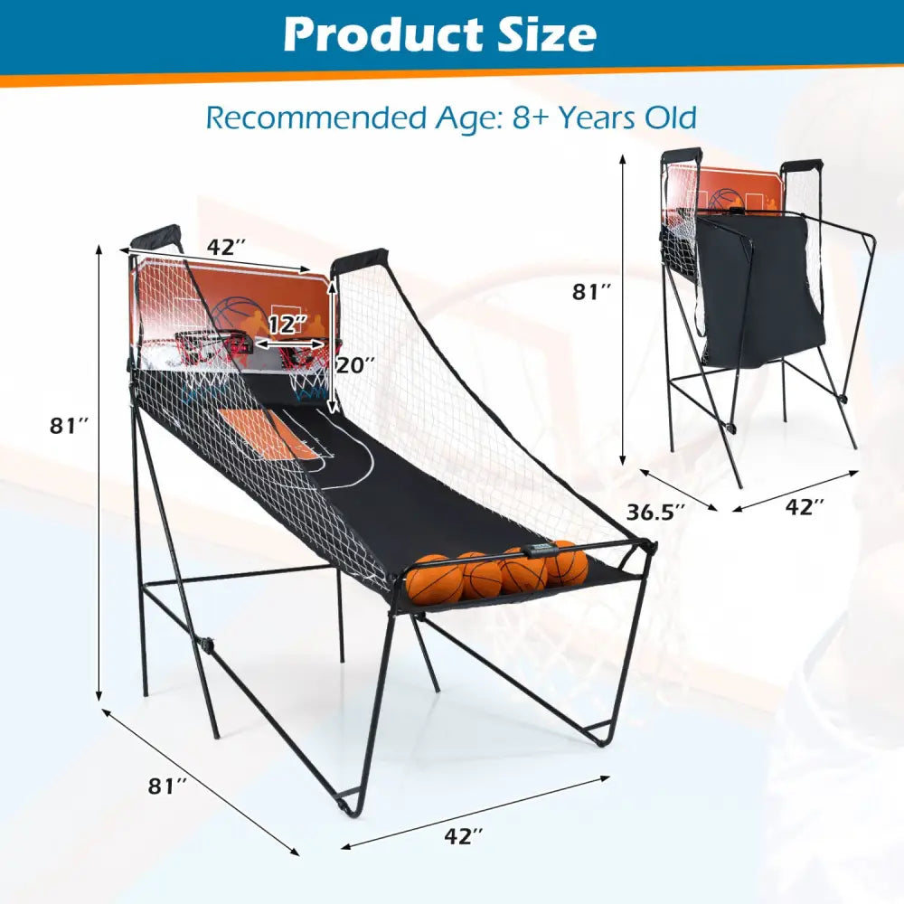 Foldable Basketball Arcade Game Kids Basketball Hoop Machine with 8 Exciting Playing Modes - Game Room