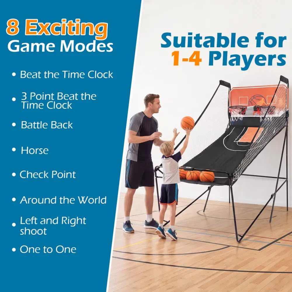 Foldable Basketball Arcade Game Kids Basketball Hoop Machine with 8 Exciting Playing Modes - Game Room
