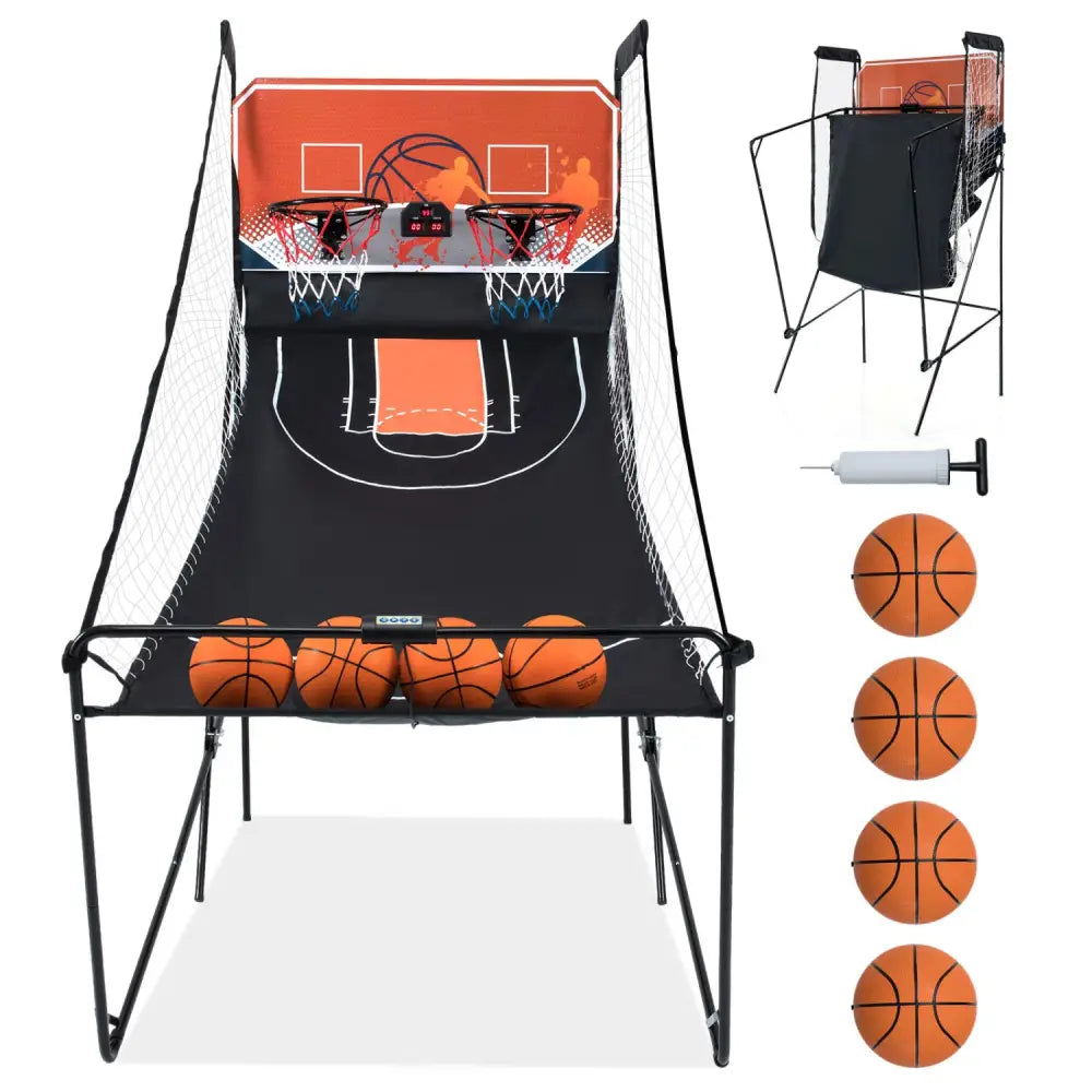 Foldable Basketball Arcade Game Kids Basketball Hoop Machine with 8 Exciting Playing Modes - Game Room