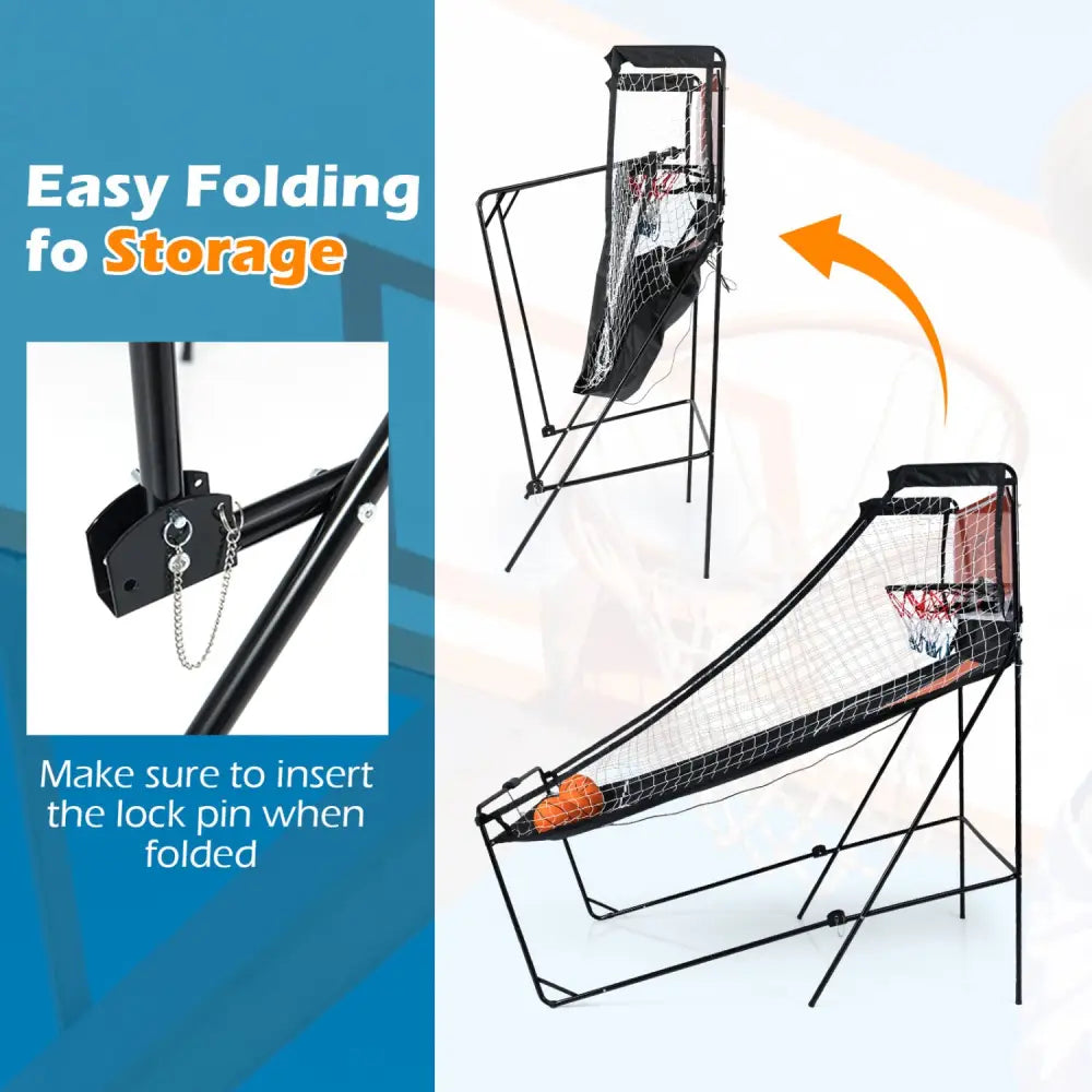 Foldable Basketball Arcade Game Kids Basketball Hoop Machine with 8 Exciting Playing Modes - Game Room