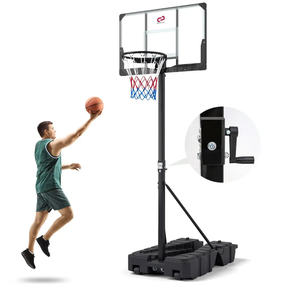 Foldable Basketball Hoop 7.54-10 ft Stepless Adjustable with PC Backboard - Black - Sport Equipments