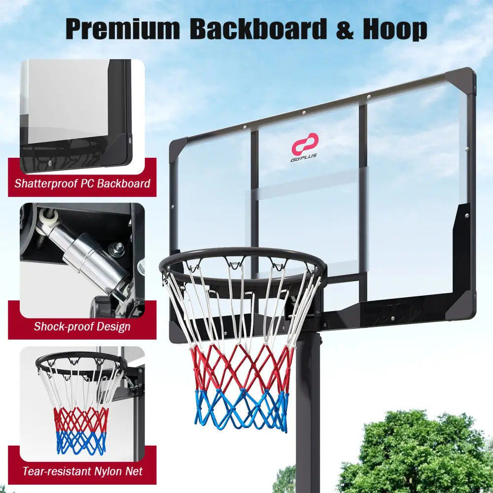 Foldable Basketball Hoop 7.54-10 ft Stepless Adjustable with PC Backboard - Black - Sport Equipments