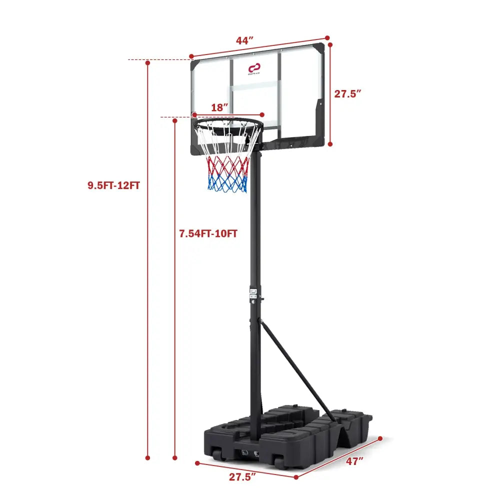 Foldable Basketball Hoop 7.54-10 ft Stepless Adjustable with PC Backboard - Black - Sport Equipments