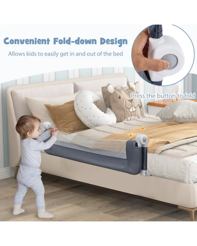 Foldable Bed Rail Swing Down Baby Bed Guard Rail-Gray - Gray - Bed Rails