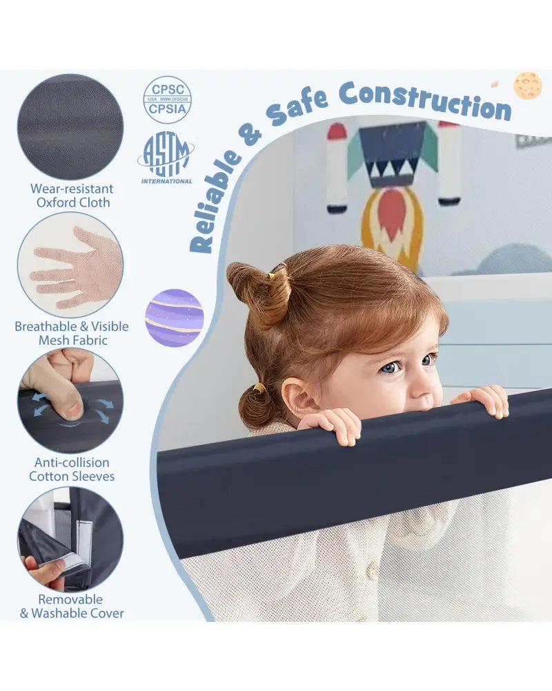 Foldable Bed Rail Swing Down Baby Bed Guard Rail-Gray - Gray - Bed Rails