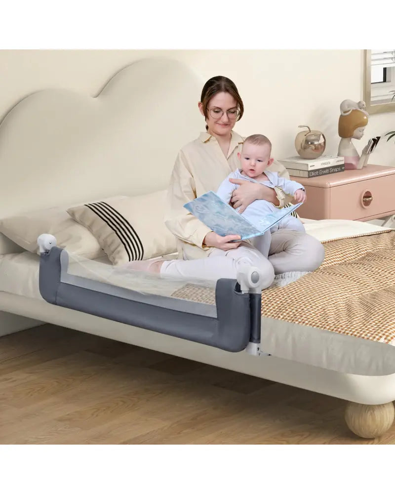 Foldable Bed Rail Swing Down Baby Bed Guard Rail-Gray - Gray - Bed Rails