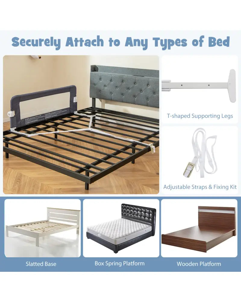 Foldable Bed Rail Swing Down Baby Bed Guard Rail-Gray - Gray - Bed Rails