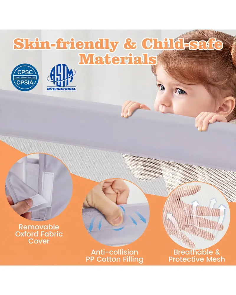 Foldable Bed Rail Swing Down Baby Bed Guard Rail-Light Gray - Light Gray - Bed Rails