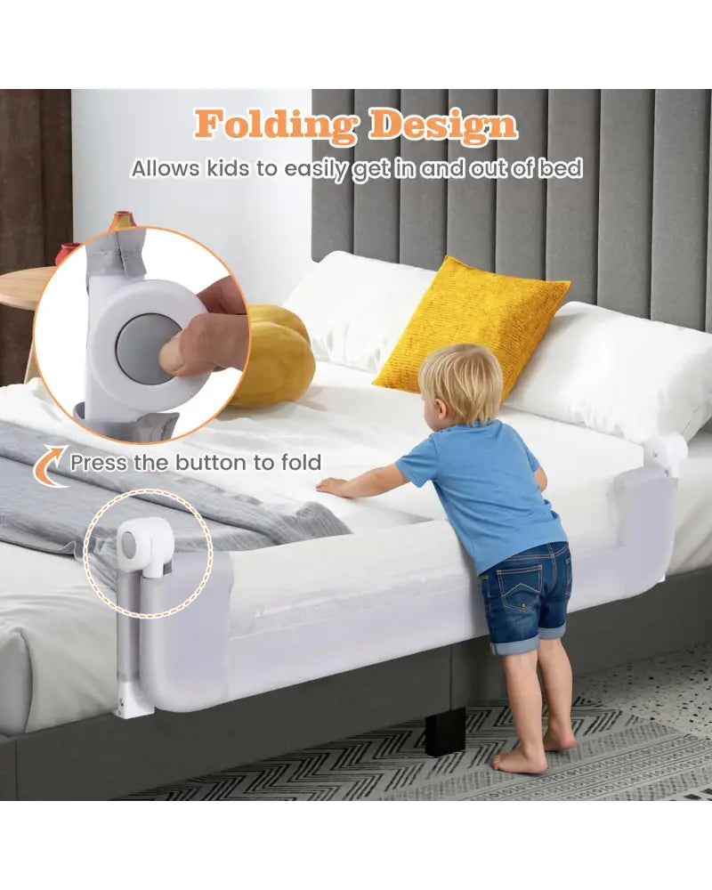 Foldable Bed Rail Swing Down Baby Bed Guard Rail-Light Gray - Light Gray - Bed Rails