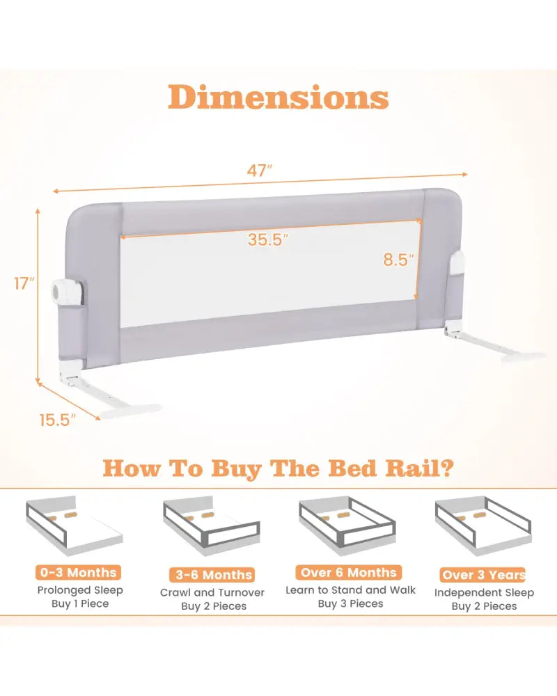 Foldable Bed Rail Swing Down Baby Bed Guard Rail-Light Gray - Light Gray - Bed Rails