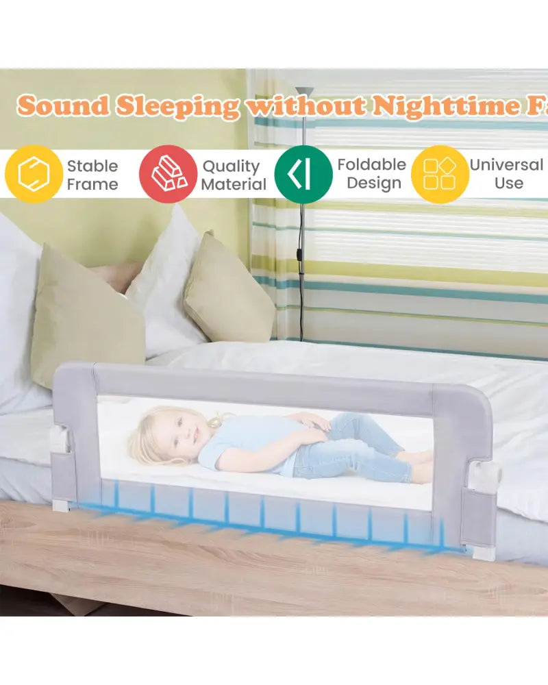 Foldable Bed Rail Swing Down Baby Bed Guard Rail-Light Gray - Light Gray - Bed Rails