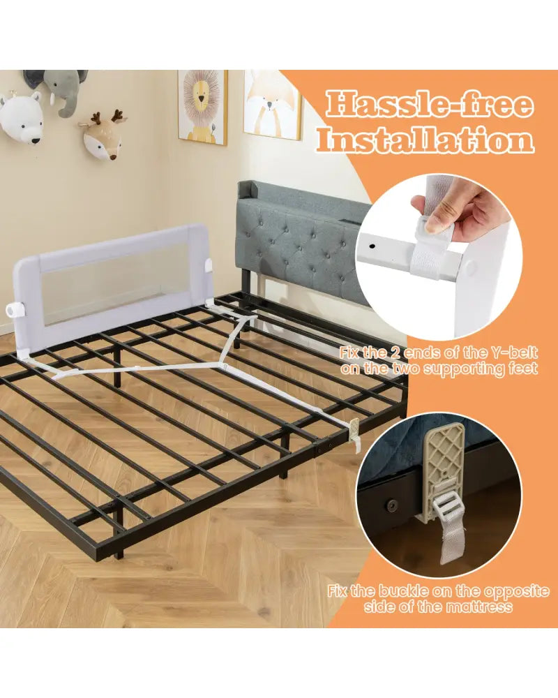 Foldable Bed Rail Swing Down Baby Bed Guard Rail-Light Gray - Light Gray - Bed Rails