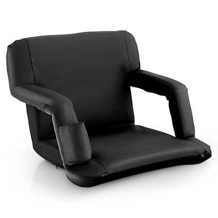 Foldable Bleacher Chair with 6 Reclining Positions and Padded Cushion-Black - Black - Outdoor Seating & Patio Chairs