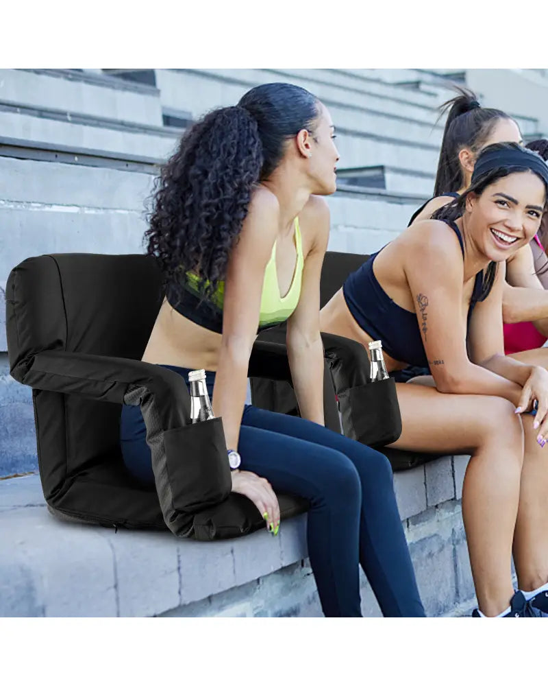 Foldable Bleacher Chair with 6 Reclining Positions and Padded Cushion-Black - Black - Outdoor Seating & Patio Chairs