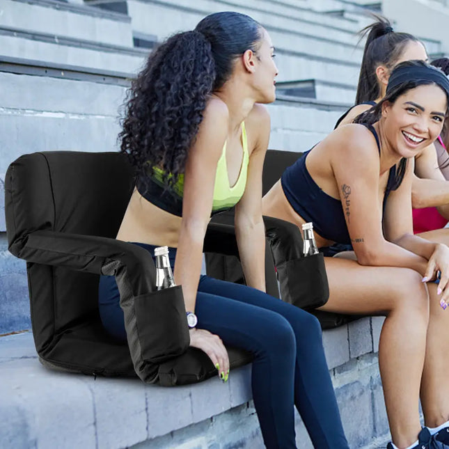 Foldable Bleacher Chair with 6 Reclining Positions and Padded Cushion-Black - Black - Outdoor Seating & Patio Chairs