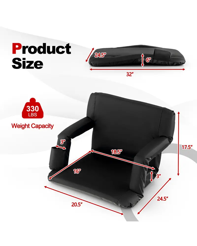 Foldable Bleacher Chair with 6 Reclining Positions and Padded Cushion-Black - Black - Outdoor Seating & Patio Chairs