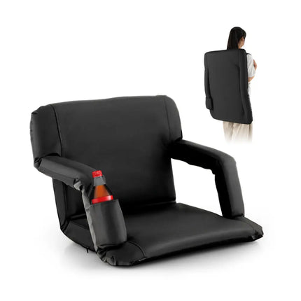 Foldable Bleacher Chair with 6 Reclining Positions and Padded Cushion-Black - Black - Outdoor Seating & Patio Chairs