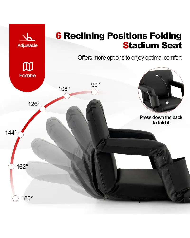 Foldable Bleacher Chair with 6 Reclining Positions and Padded Cushion-Black - Black - Outdoor Seating & Patio Chairs