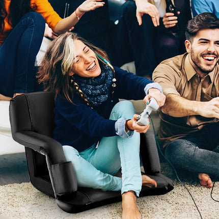 Foldable Bleacher Chair with 6 Reclining Positions and Padded Cushion-Black - Black - Outdoor Seating & Patio Chairs