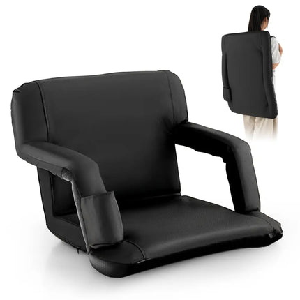 Foldable Bleacher Chair with 6 Reclining Positions and Padded Cushion-Black - Black - Outdoor Seating & Patio Chairs