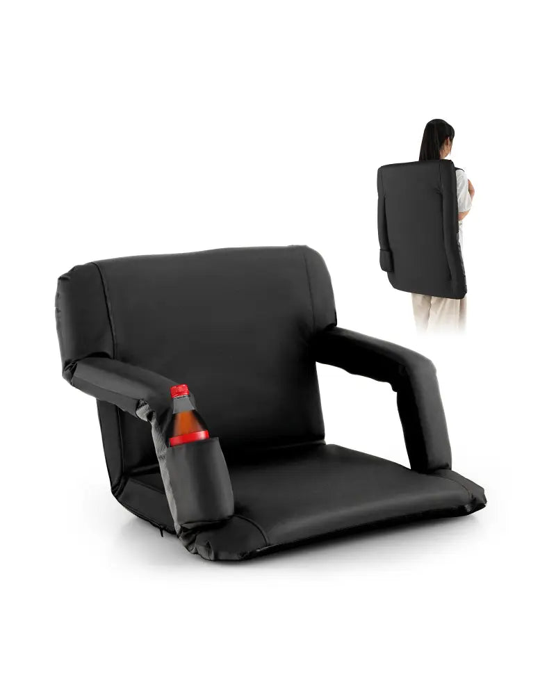Foldable Bleacher Chair with 6 Reclining Positions and Padded Cushion-Black - Black - Outdoor Seating & Patio Chairs