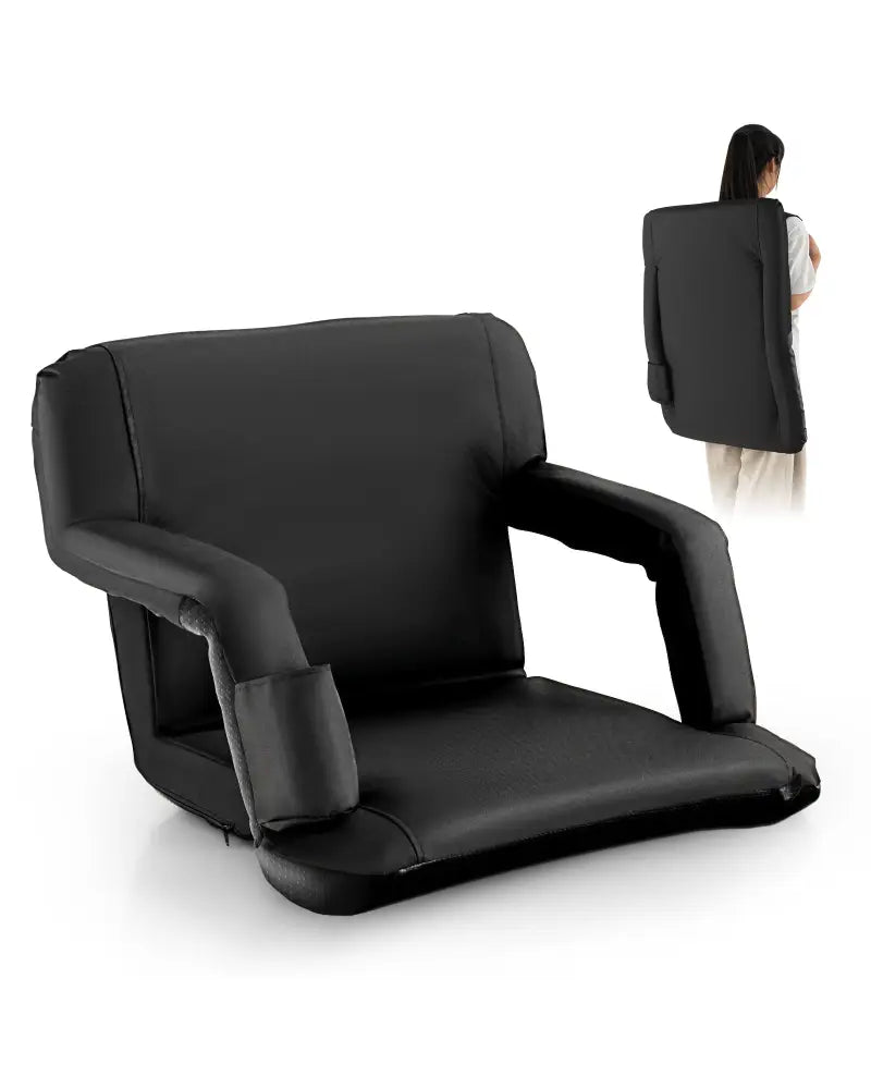 Foldable Bleacher Chair with 6 Reclining Positions and Padded Cushion-Black - Black - Outdoor Seating & Patio Chairs