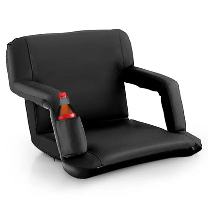 Foldable Bleacher Chair with 6 Reclining Positions and Padded Cushion-Black - Black - Outdoor Seating & Patio Chairs