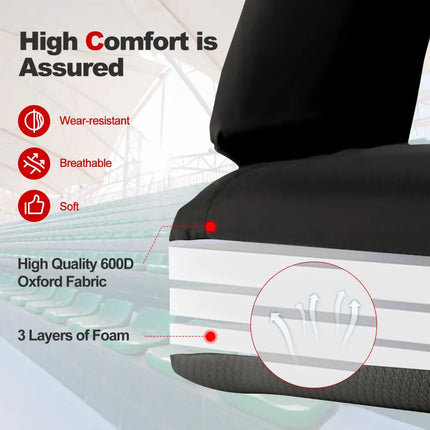 Foldable Bleacher Chair with 6 Reclining Positions and Padded Cushion-Black - Black - Outdoor Seating & Patio Chairs