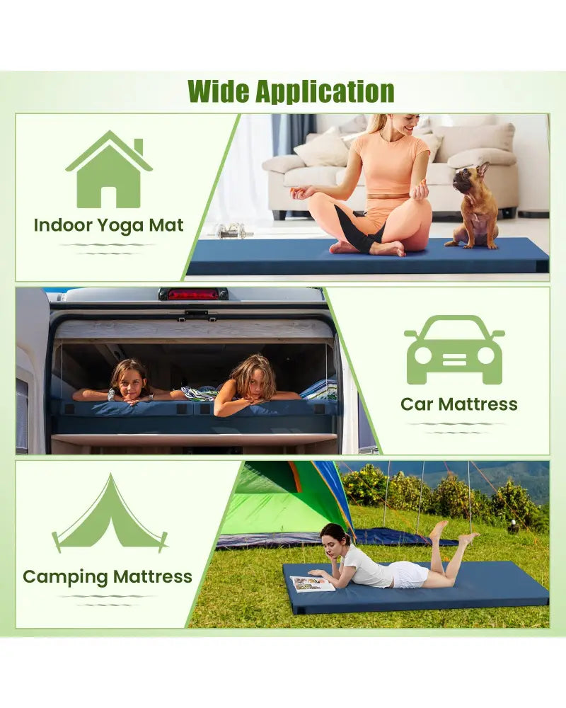 Foldable Camping Mattress with High density foam Cushion and Anti-slip Bottom-Navy - Navy - Air Mattresses & Sleeping