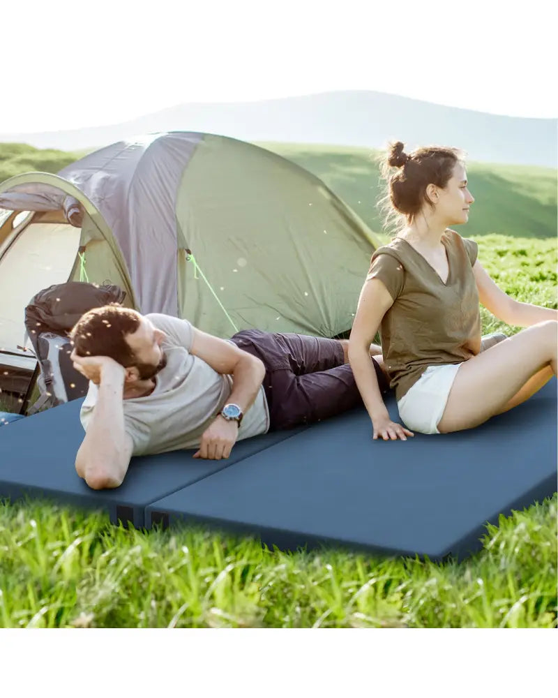 Foldable Camping Mattress with High density foam Cushion and Anti-slip Bottom-Navy - Navy - Air Mattresses & Sleeping