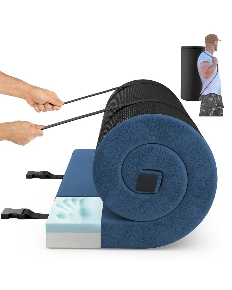 Foldable Camping Mattress with High density foam Cushion and Anti-slip Bottom-Navy - Navy - Air Mattresses & Sleeping