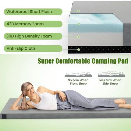 Foldable Camping Mattress with High density foam Cushion and Anti-slip Bottom-Gray - Gray - Air Mattresses & Sleeping