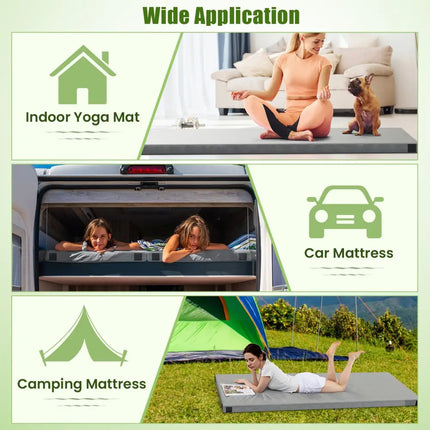 Foldable Camping Mattress with High density foam Cushion and Anti-slip Bottom-Gray - Gray - Air Mattresses & Sleeping
