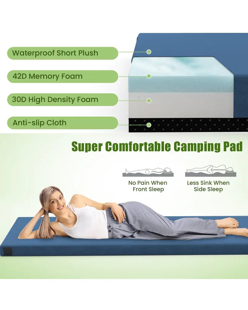 Foldable Camping Mattress with High density foam Cushion and Anti-slip Bottom-Navy - Navy - Air Mattresses & Sleeping