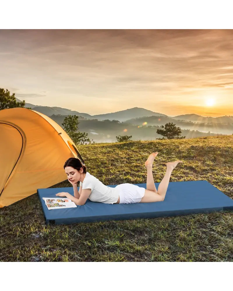 Foldable Camping Mattress with High density foam Cushion and Anti-slip Bottom-Navy - Navy - Air Mattresses & Sleeping