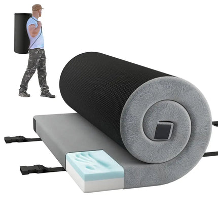 Foldable Camping Mattress with High density foam Cushion and Anti-slip Bottom-Gray - Gray - Air Mattresses & Sleeping