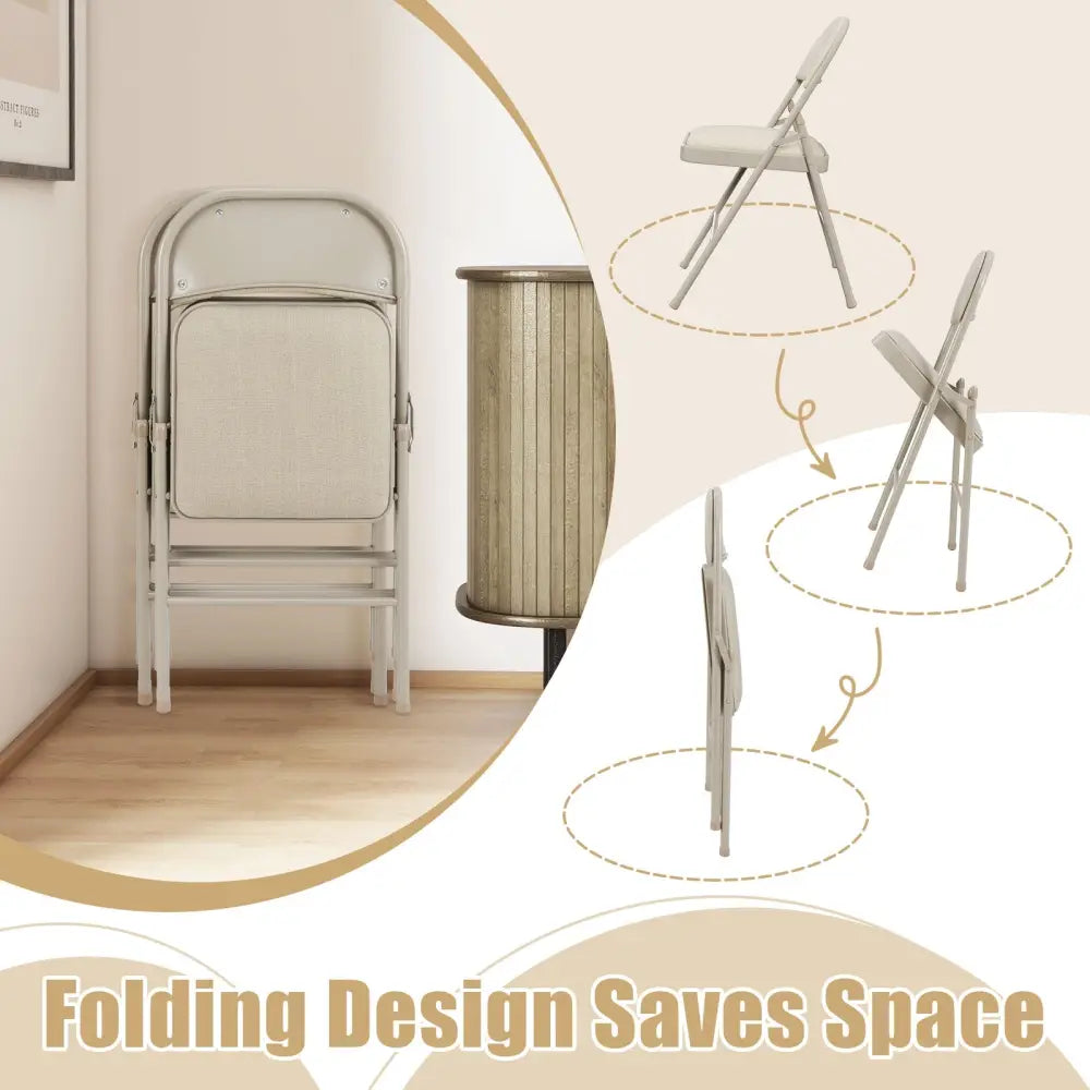 Foldable Chair Set of 6 with Padded Seat Seat and Fabric Covered Backrest-Set of 6 - Beige - Chairs