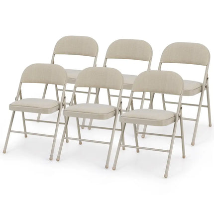 Foldable Chair Set of 6 with Padded Seat Seat and Fabric Covered Backrest-Set of 6 - Beige - Chairs