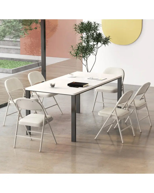 Foldable Chair Set of 6 with Padded Seat Seat and Fabric Covered Backrest-Set of 6 - Beige - Chairs