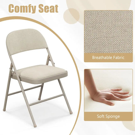 Foldable Chair Set of 6 with Padded Seat Seat and Fabric Covered Backrest-Set of 6 - Beige - Chairs