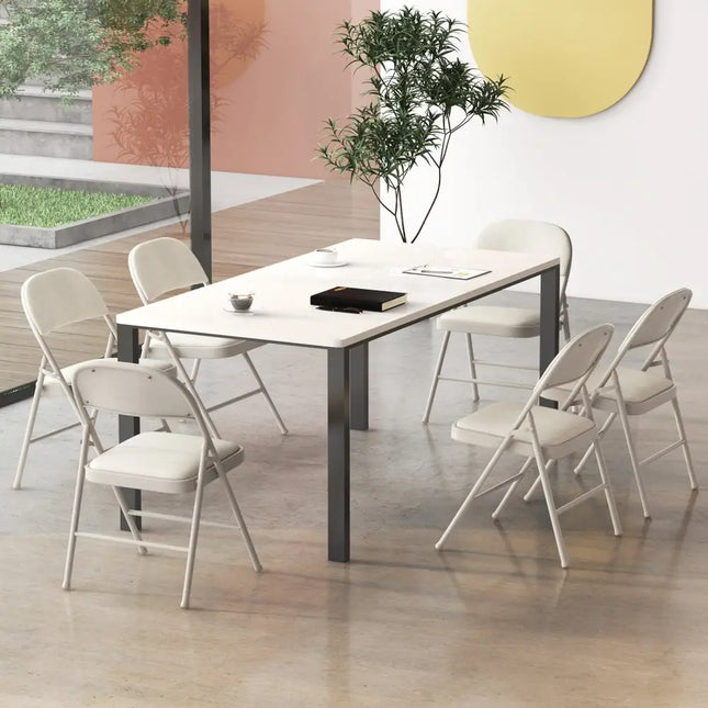 Foldable Chair Set of 6 with Padded Seat Seat and Fabric Covered Backrest-Set of 6 - Beige - Chairs